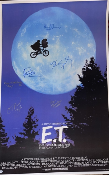 Amazing "E.T." Cast Signed Movie Poster, Linen Backed with 6/Signatures Including Spielberg, Barrymore, and More! (Beckett/BAS)