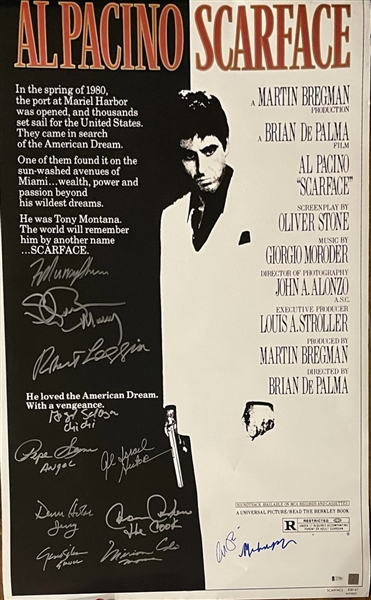 RARE! "Scarface" Movie Poster, Signed by 12 Cast Members including Pacino, Pfieffer, Bauer, Loggia and More! (Beckett/BAS)