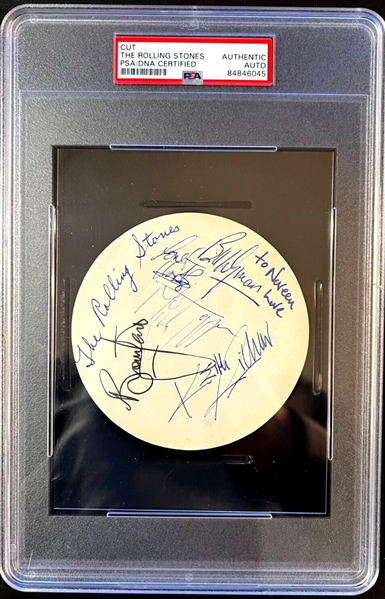 Rolling Stones Group Signed & Encapsulated Bar Coaster w/ Jagger, Jones & 3 Others!  (PSA/DNA)