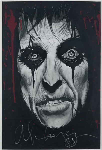 Alice Cooper Signed 15.5" x 23" Custom Art Portrait (Beckett/BAS)