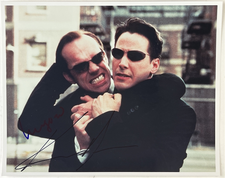 Matrix: Keanu Reeves & Hugo Weaving Signed 8" x 10" Photo (Beckett/BAS LOA)