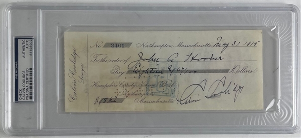President Calvin Coolidge Signed 1915 Bank Check (PSA/DNA Encapsulated)