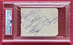 The Beatles: McCartney, Harrison, & Starr 1964 Signed 3" x 4" Segment (PSA/DNA Encapsulated)(JSA LOA)(Tracks Ltd.)