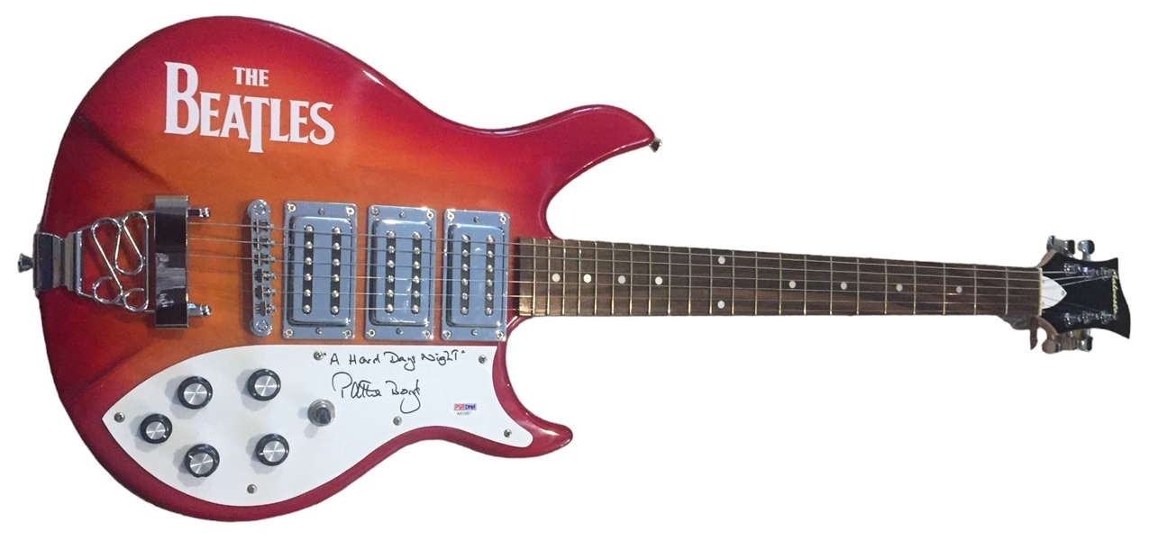 The Beatles: Pattie Boyd (Harrison) Rare Signed Gretsch Style Electric Guitar w/"A Hard Days Night" Inscription (PSA COA)