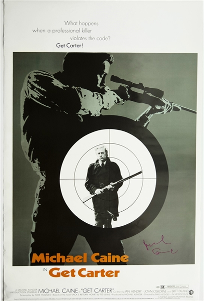 Michael Caine Signed 27" x 40" Full Size "Get Carter" Reprint Poster (JSA LOA)