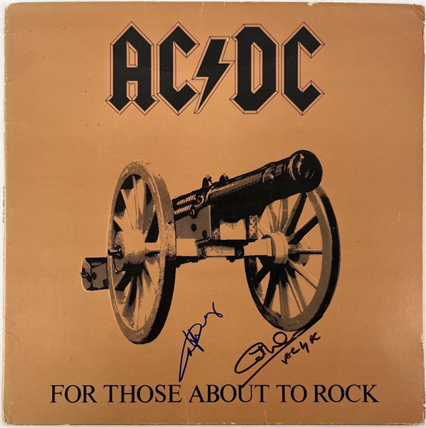 AC/DC: Angus Young & Cliff Williams Signed "For Those About to Rock" Album Cover (Beckett/BAS LOA)