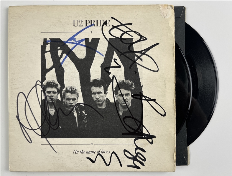U2: Fully Group Signed "Pride" 45 RPM Cover w/ Vinyl (Epperson/REAL)