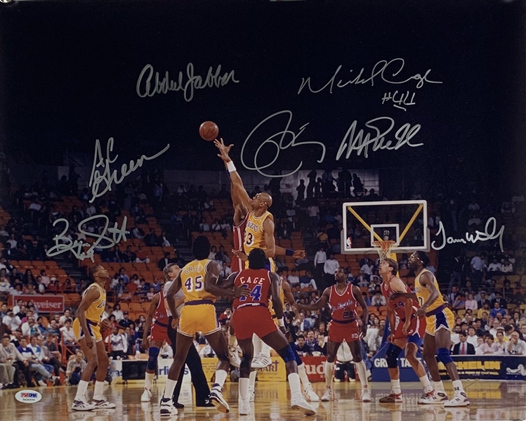 Lakers "Showtime" Multi-Signed Photograph w/ Kareem, Johnson, Worthy, & More! (7 Sigs)(PSA/DNA LOA)