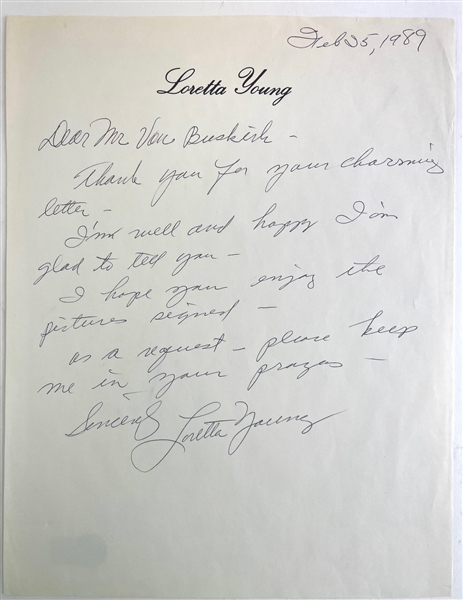 Loretta Young Signed Personal Letter (Beckett/BAS)