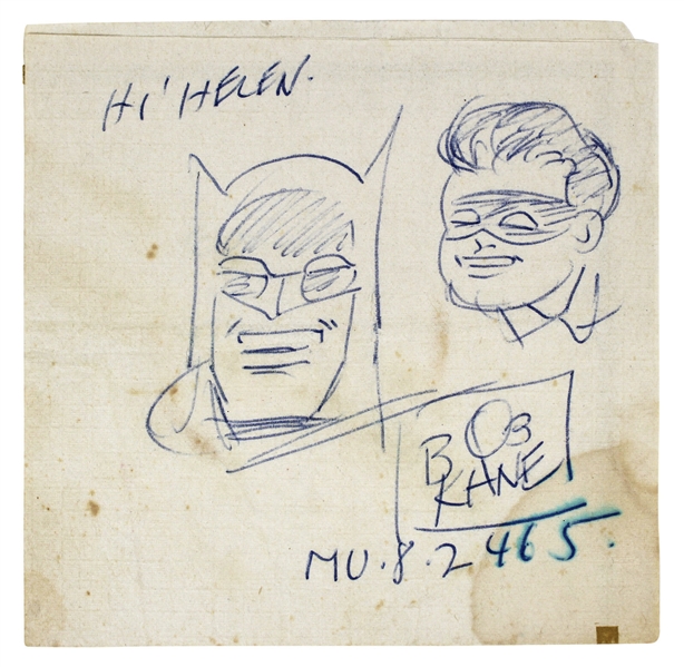 Batman: Bob Kane Hand Drawn & Signed Sketch of Batman & Robin! (Beckett/BAS LOA)