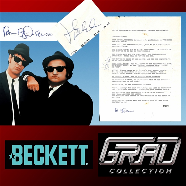 The Blues Brothers: John Belushi & Dan Aykroyd RARE Signed Blues Brothers Actors Call Sheet (Beckett/BAS LOA)(Grad Collection)