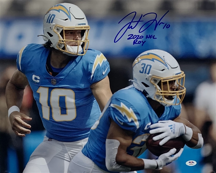 Justin Herbert Signed & Inscribed 16" x 20" Chargers Photograph (PSA/DNA)