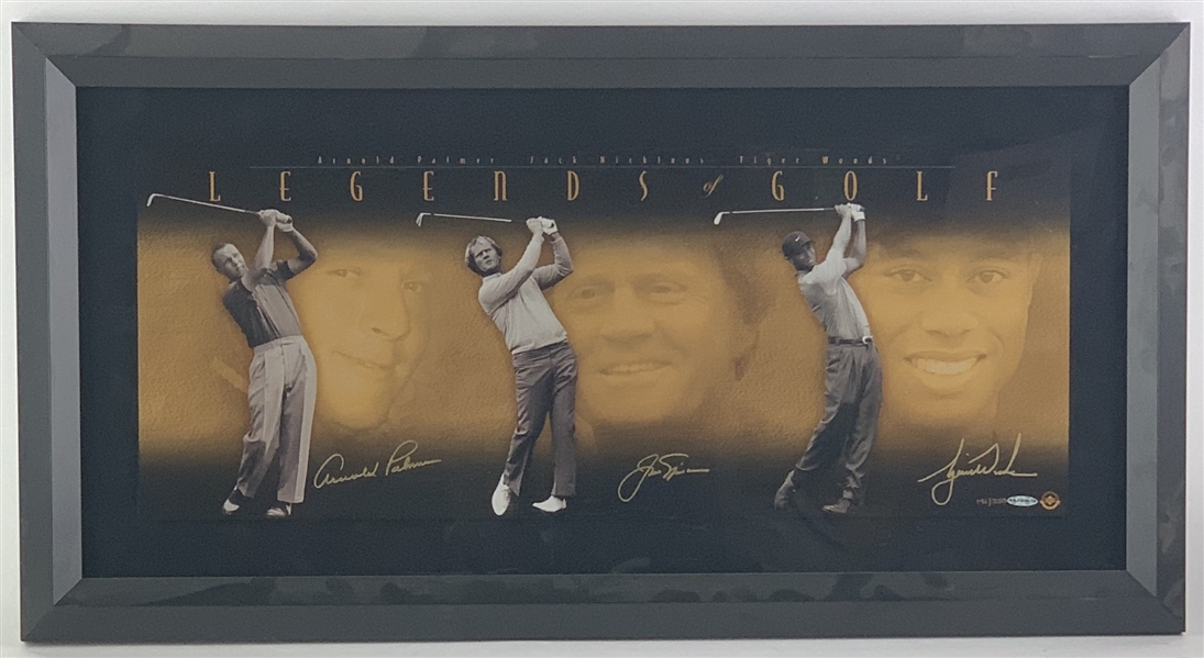 Legends of Golf Multi-Signed Ltd. Ed. Display w/ Palmer, Nicklaus, and Woods (UDA Sticker