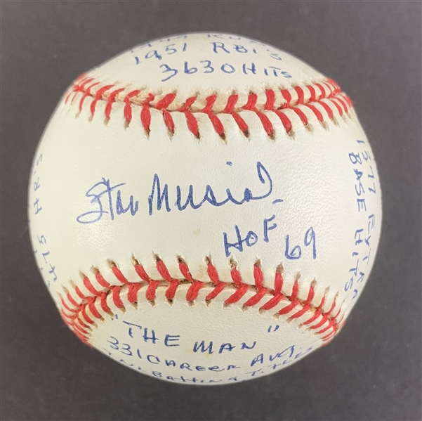 Stan Musial Signed ONL "Stat" Baseball with 20 Handwritten Inscriptions! (Reggie Jackson COA)