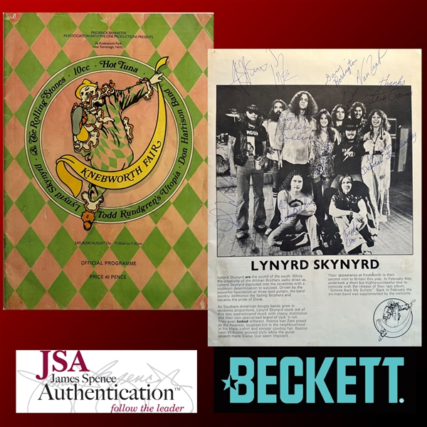 Lynyrd Skynyrd RARE Fully Band Signed (Original Lineup) 1976 Knebworth Fair Concert Program (Beckett/BAS & JSA LOAs)