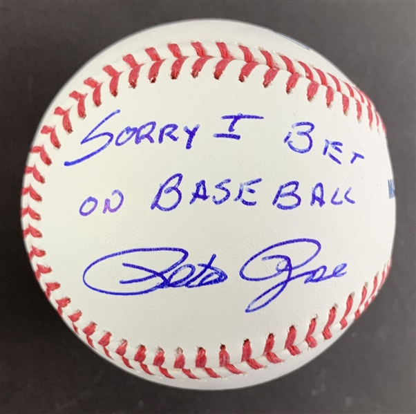 Pete Rose Signed OML Baseball with "Sorry I Bet on Baseball" Inscription (Pete Rose Sticker)