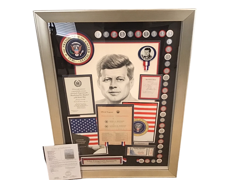 President John F Kennedy Signed Memorandum in Impressive Display w/ 6+ Presidential Memorabilia Pieces (JSA LOA)