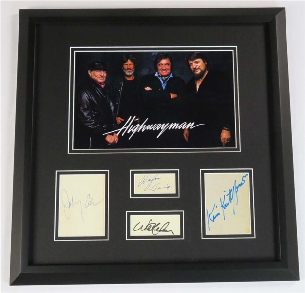 The Highwaymen: Group Signed Autograph Display w/ Johnny Cash, Waylon Jennings, & More! (JSA LOA)