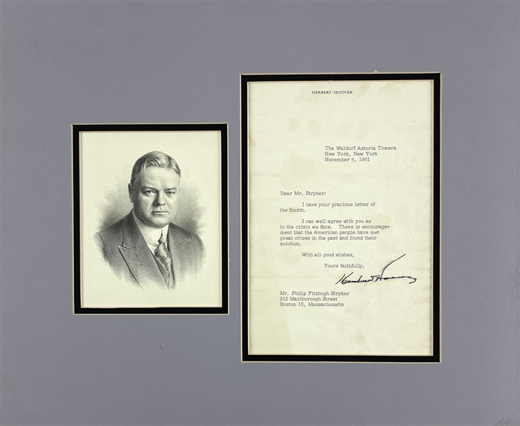 President Herbert Hoover Signed Letter with Good Content in Custom Matted Display (Third Party Guaranteed)