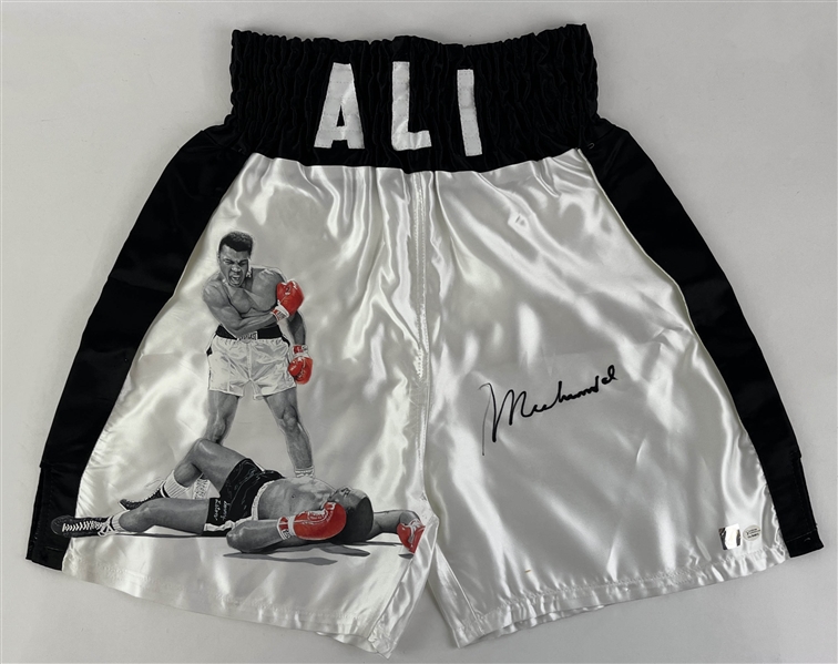 Muhammad Ali Signed One-of-a-Kind Boxing Trunks w/ Custom Hand-Painted Artwork (JSA LOA)