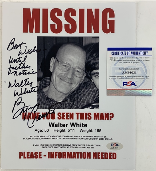 Breaking Bad: Bryan Cranston Signed & Inscribed 8" x 10" Wanted Photo (PSA/DNA)