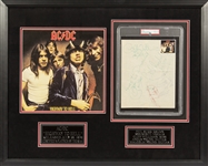 AC/DC: Original Group Fully Signed 8.5" x 11" Page in Framed Display (5 Sigs)(PSA/DNA Encapsulated)