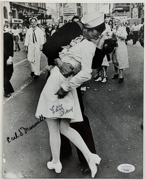 Carl Muscarello & Edith Shain Signed 8" x 10" V-J Day in Times Square Photo (JSA LOA)