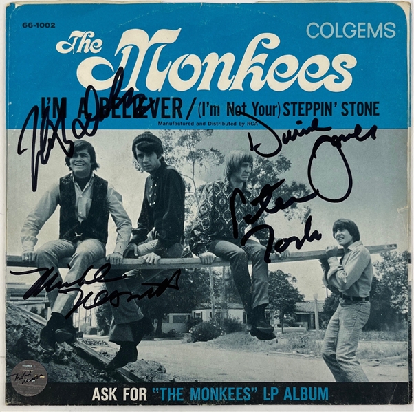 The Monkees: Nesmith, Dolenz, Tork, and Jones Signed 45 RPM Cover (Beckett/BAS LOA)