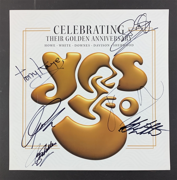 Yes: Incredible Group Signed 12" x 12" Album Flat w/ 6 Signatures! (Beckett/BAS LOA)
