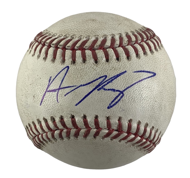 Austin Riley Game Used & Signed OML Baseball :: Used 9-03-2023 ATL vs. LAD :: Riley at Bat (PSA/DNA & MLB Hologram)