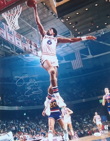 Julius "Dr. J" Erving Signed 16" x 20" Philadelphia 76ers Basketball Photo (JSA)