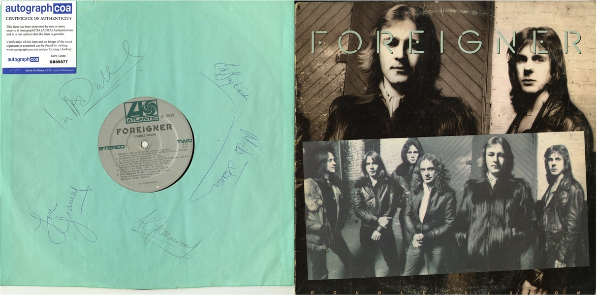 Foreigner: Group Signed “Double Vision” Record Album (5 Sigs) (ACOA COA)