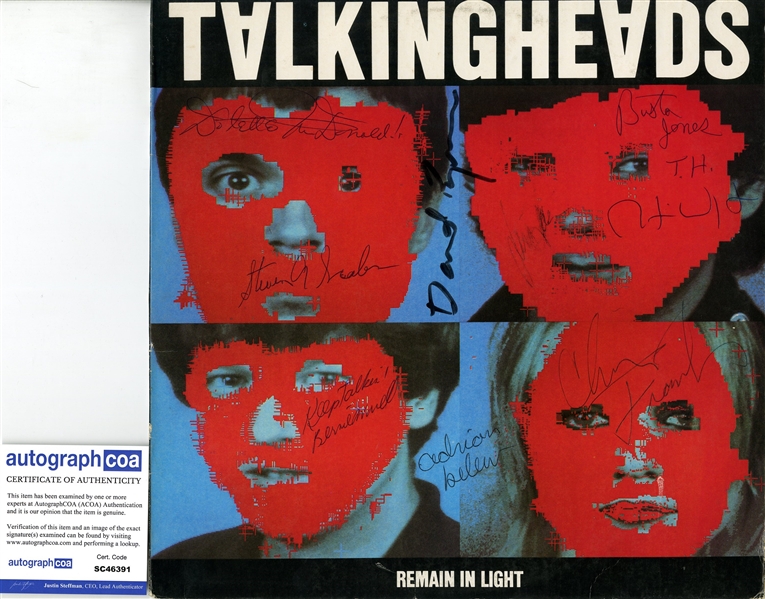 The Talking Heads: RARE Group Signed "Remain in Light" Album Cover (9 Sigs)(ACOA)