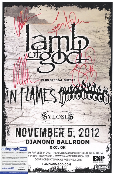 Lamb of God: Group Signed 12" x 20" Concert Poster (5 Sigs)(ACOA)