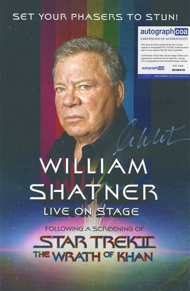 William Shatner Signed 11" x 17" Star Trek Poster (ACOA)