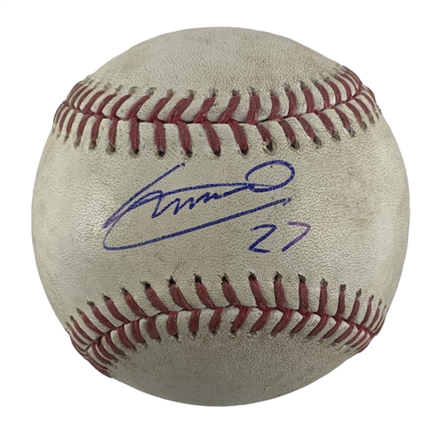 Vladimir Guerrero Jr. Game Used & Signed OML Baseball :: Used 7-24-2023 TOR vs. LAD :: Ball Hit by Guerrero! (PSA/DNA Sticker)(MLB Holo)