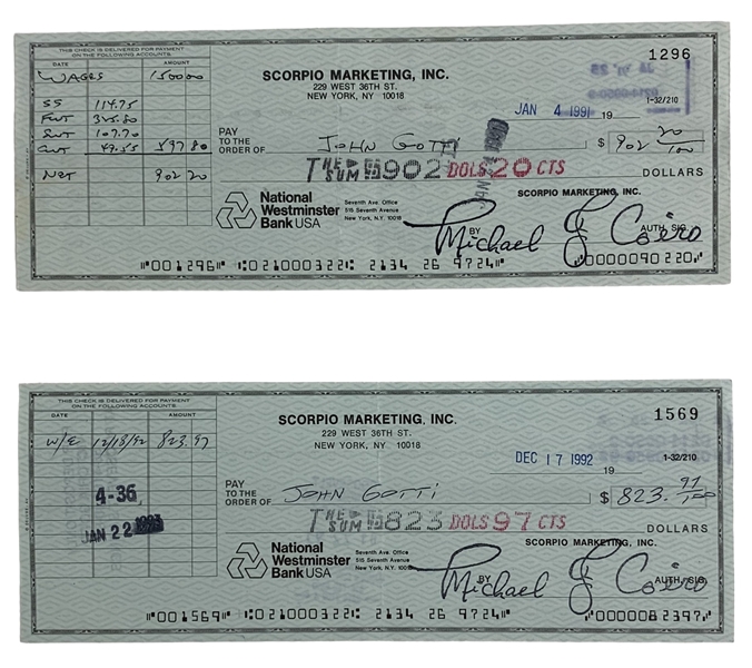 John & Victoria Gotti Lot of Two (2) Signed Bank Checks from Money Laundering Company (Third Party Guaranteed)