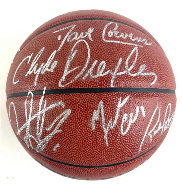NBA Players Multi-Signed Basketball (10/Sigs Total) including 8-HOF Members including Johnson, Rodman, Drexier, Frazier, Barry, Wilkins, Erving, Cowens!  (Steiner)