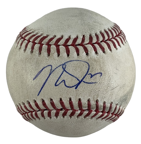 Mike Trout Game Used & Signed OML Baseball :: MVP Year Used 6-15-2019 LAD vs TB :: Pitched to Trout (MLB Holo & PSA/DNA)