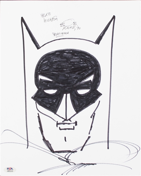Bob Kane Hand-Drawn & Signed Batman Sketch on 11" x 14" Art Board (PSA/DNA COA)