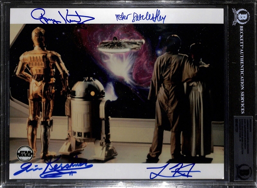 Star Wars: The Empire Strikes Back Production Team Signed 8" x 10" Photo with Kurtz, Kershner, Kasdan & Suschitzky (Beckett/BAS Encapsulated)(Grad Collection)