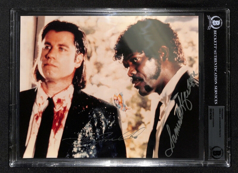 Pulp Fiction: Samuel L. Jackson and John Travolta Dual Signed 8" x 10" Color Photo (Beckett/BAS Encapsulated)(Grad Collection)