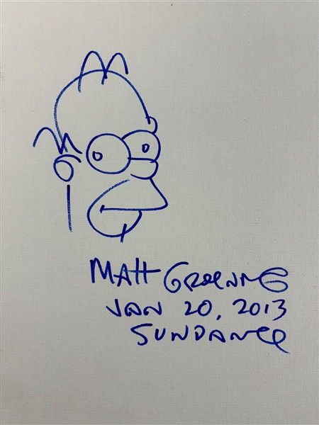 The Simpsons: Matt Groening Hand Drawn & Signed Homer Sketch On 16" x 20" Canvas (Beckett/BAS LOA)
