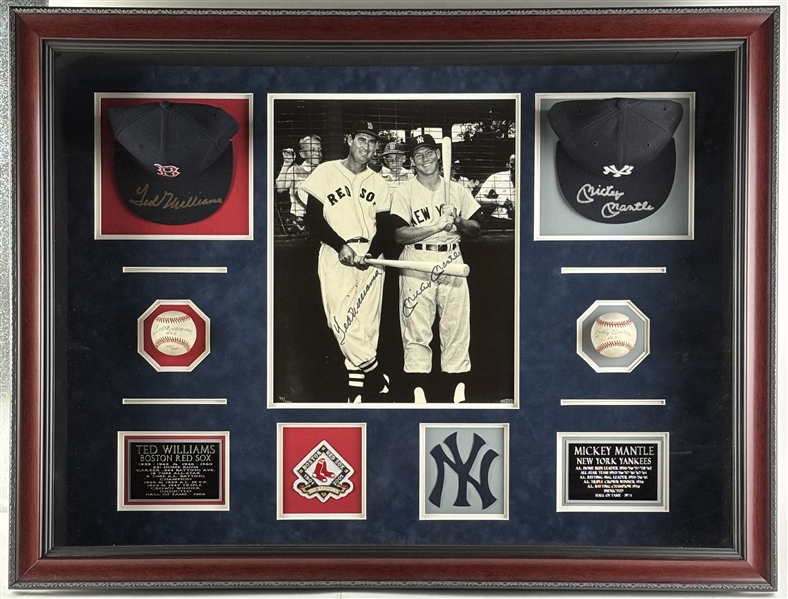 Mickey Mantle & Ted Williams Autographed Memorabilia Display w/ Caps, Baseballs, & Photos! (UDA)(Third Party Guaranteed)