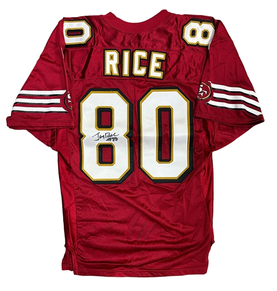 Jerry Rice Signed 1996 San Francisco 49ers Game Model Jersey with 50th Anniversary Patch (Third Party Guaranteed)