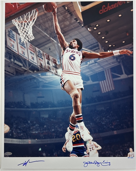 Julius Erving & Neil Leifer Dual Signed 16" x 20" Limited Edition Photograph (Third Party Guaranteed)