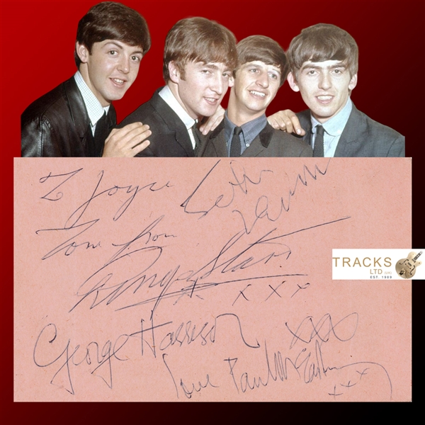 The Beatles Superb Vintage Signature Set on 3" x 5" Sheet (c.1963)(Tracks UK LOA)(Third Party Guaranteed)