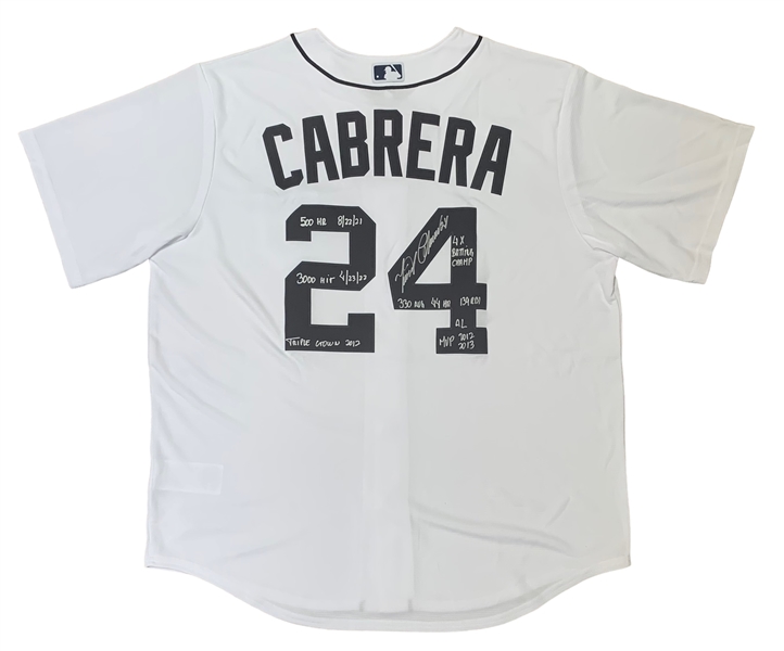 Miguel Cabrera Signed Detroit Tigers Jersey with Handwritten Career Achievements (JSA Witnessed COA)