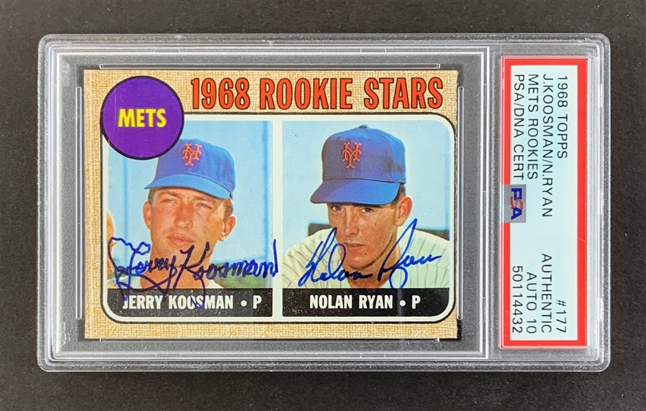 Nolan Ryan & Jerry Koosman Dual Signed 1968 Topps #117 Rookie Card with PSA Graded GEM MINT 10 Autographs!