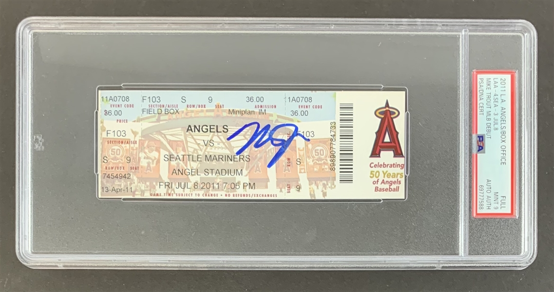 2011 Mike Trout Signed & Inscribed Los Angeles Angels/Anaheim Box Office Ticket - Trout MLB Debut (PSA MINT 9)(MLB Authentication)